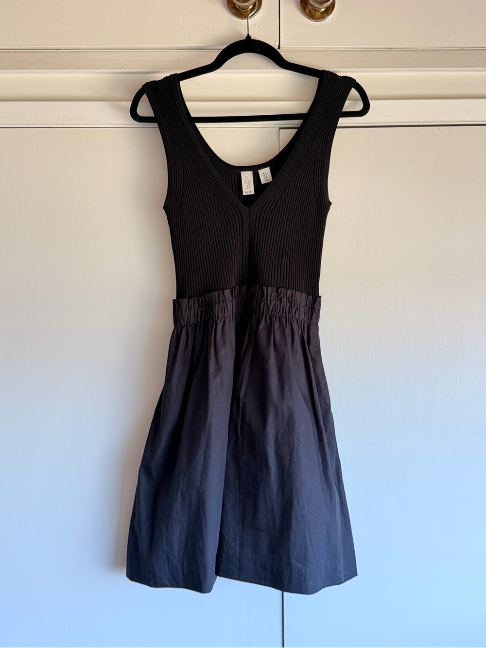 Joie Medium Black Ribbed-Top Fit-and-Flare Dress
